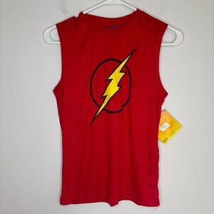 JUSTICE LEAGUE NEW Sleeveless Top Boys L 10/12 Red Lightning Textured